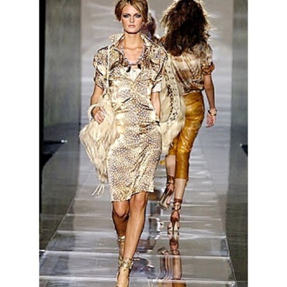 Deadstock Roberto Cavalli Class SS2004 Cheetah Office Siren Slip Silk Skirt